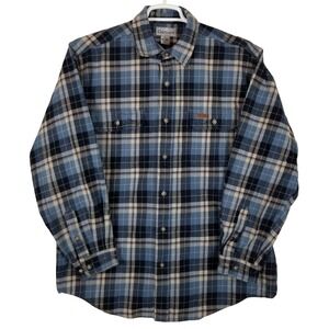 Carhartt Mens Blue Plaid Flannel Long Sleeve Button Down Work Shirt Large L